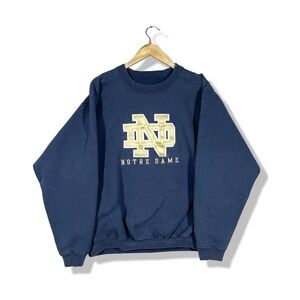 Vintage Notre Dame Sweatshirt Mens Large Blue Collegiate Retro Minimalist